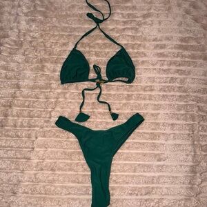 Forest Green String Triangle Bikini Set
